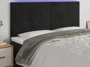 Tăblie de pat cu LED, negru, 200x5x118/128 cm, catifea