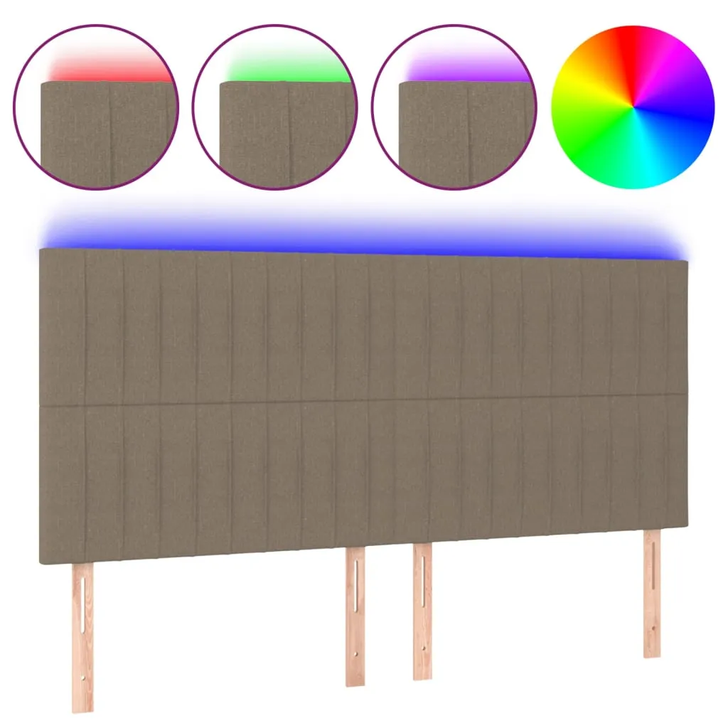 Tăblie de pat cu LED, gri taupe, 160x5x118/128 cm, textil - imagine 2
