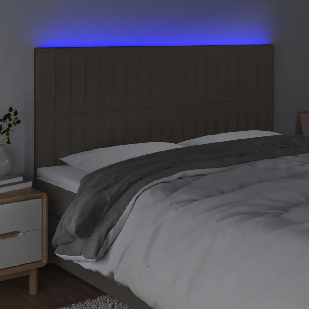 Tăblie de pat cu LED, gri taupe, 160x5x118/128 cm, textil - imagine 3