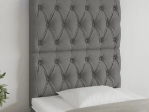 Tăblie de pat cu LED, gri închis, 80x7x118/128 cm, textil