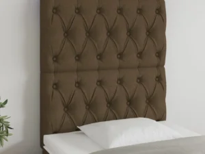 Tăblie de pat cu LED, maro închis, 80x7x118/128 cm, textil