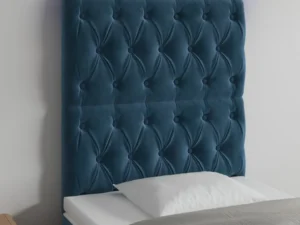 Tăblie de pat cu LED, albastru închis, 80x7x118/128cm, catifea