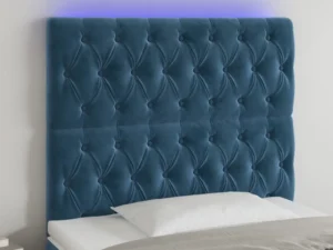 Tăblie de pat cu LED, albastru închis, 100x7x118/128cm, catifea