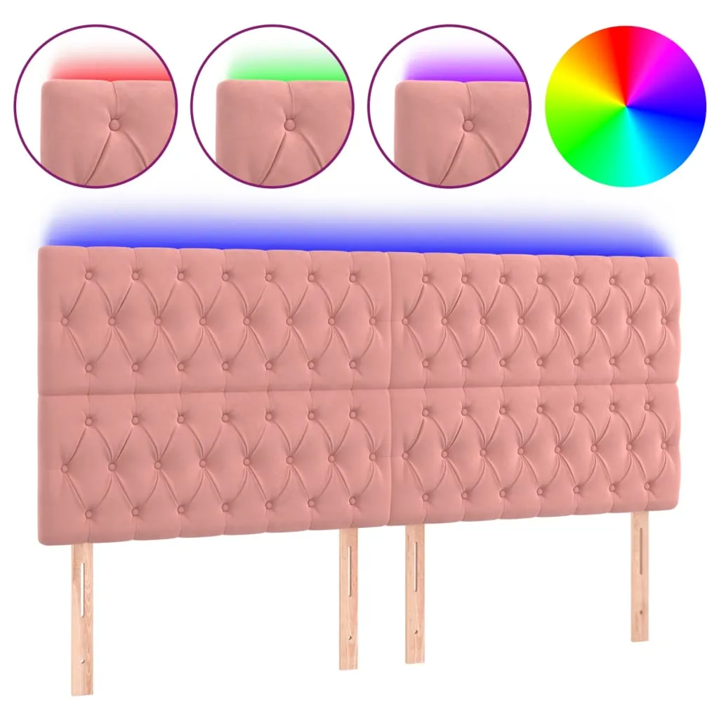 Tăblie de pat cu LED, roz, 200x7x118/128 cm, catifea - imagine 2