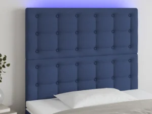 Tăblie de pat cu LED, albastru, 80x5x118/128 cm, textil