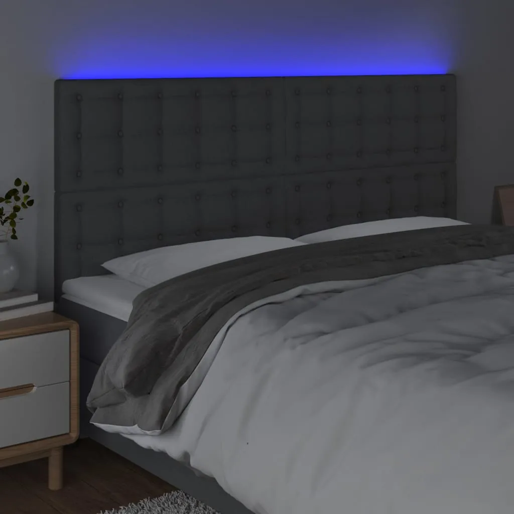 Tăblie de pat cu LED, gri închis, 160x5x118/128 cm, textil - imagine 3