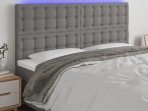 Tăblie de pat cu LED, gri închis, 180x5x118/128 cm, textil