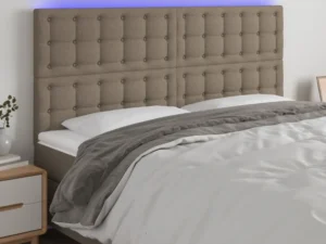 Tăblie de pat cu LED, gri taupe, 200x5x118/128 cm, textil