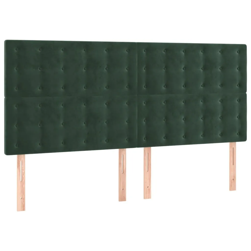 Tăblie de pat cu LED, verde închis, 160x5x118/128 cm, catifea - imagine 4