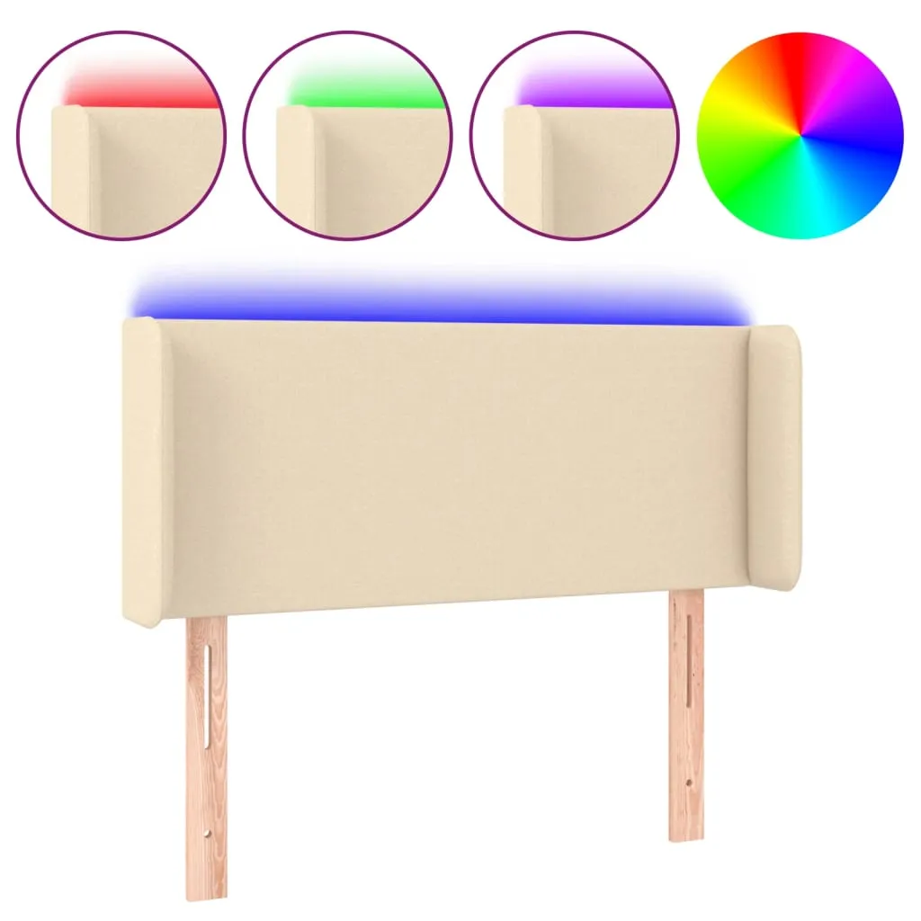 Tăblie de pat cu LED, crem, 93x16x78/88 cm, textil - imagine 2
