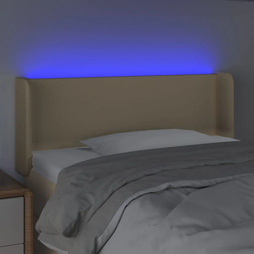 Tăblie de pat cu LED, crem, 93x16x78/88 cm, textil - imagine 4