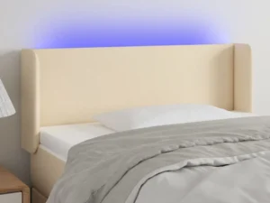 Tăblie de pat cu LED, crem, 93x16x78/88 cm, textil