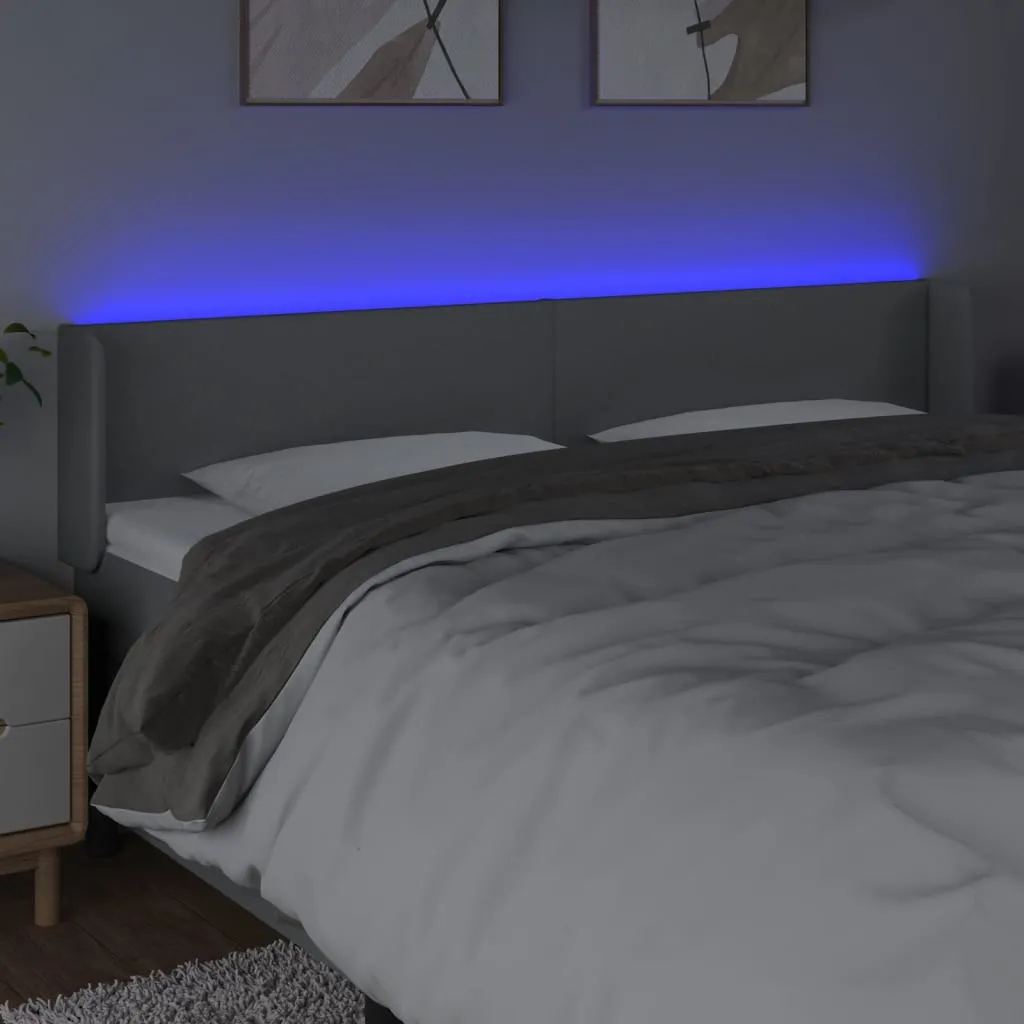 Tăblie de pat cu LED, gri deschis, 163x16x78/88 cm, textil - imagine 4
