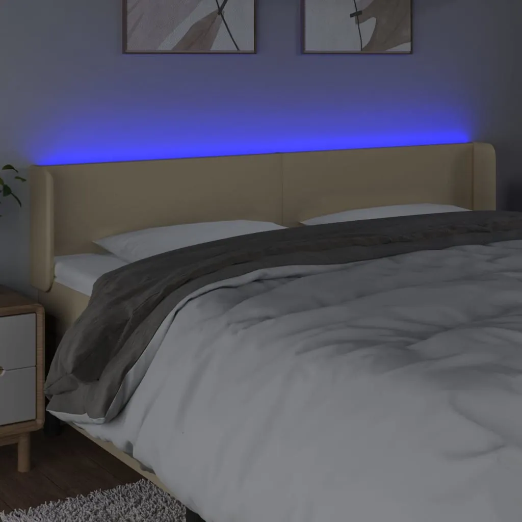 Tăblie de pat cu LED, crem, 203x16x78/88 cm, textil - imagine 4