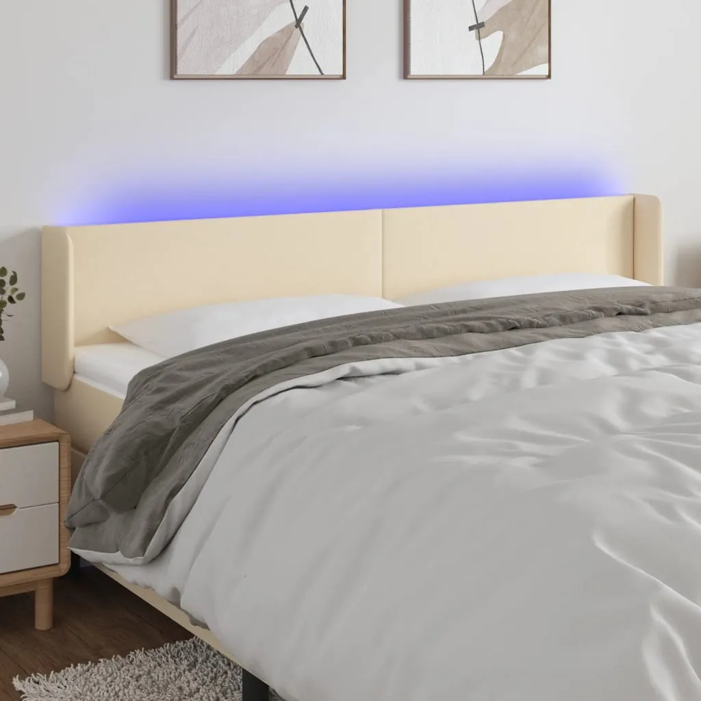 Tăblie de pat cu LED, crem, 203x16x78/88 cm, textil