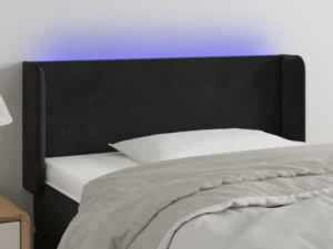 Tăblie de pat cu LED, negru, 83x16x78/88 cm, catifea