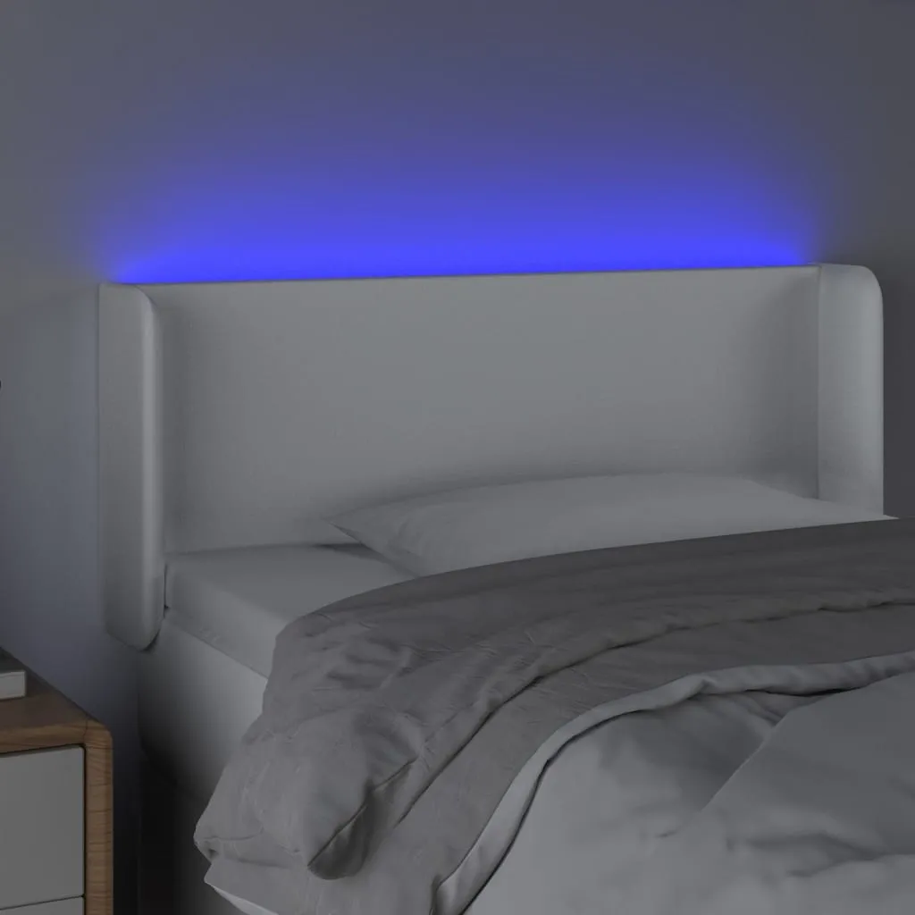 Tăblie de pat cu LED, alb, 93x16x78/88 cm, piele ecologică - imagine 4