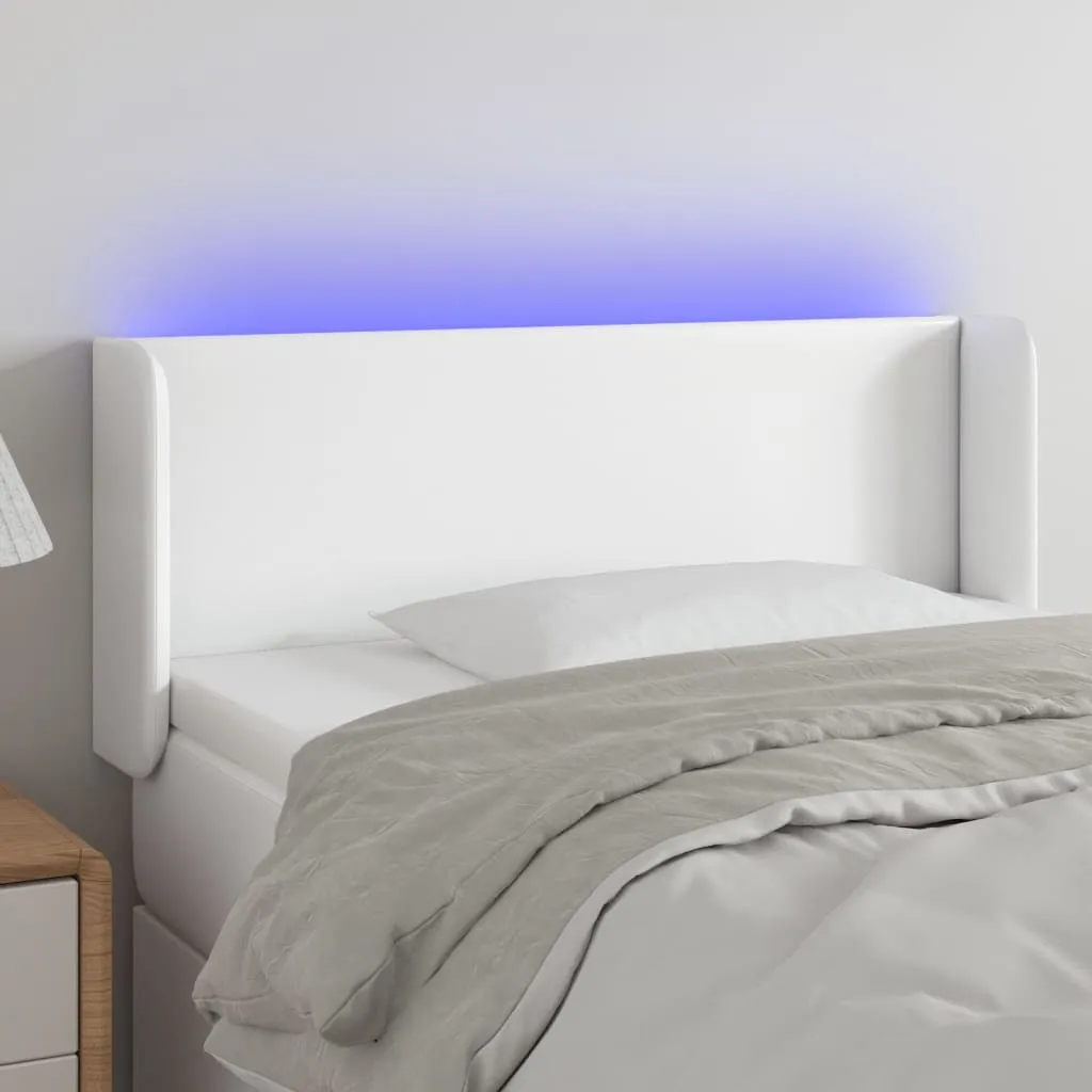 Tăblie de pat cu LED, alb, 93x16x78/88 cm, piele ecologică