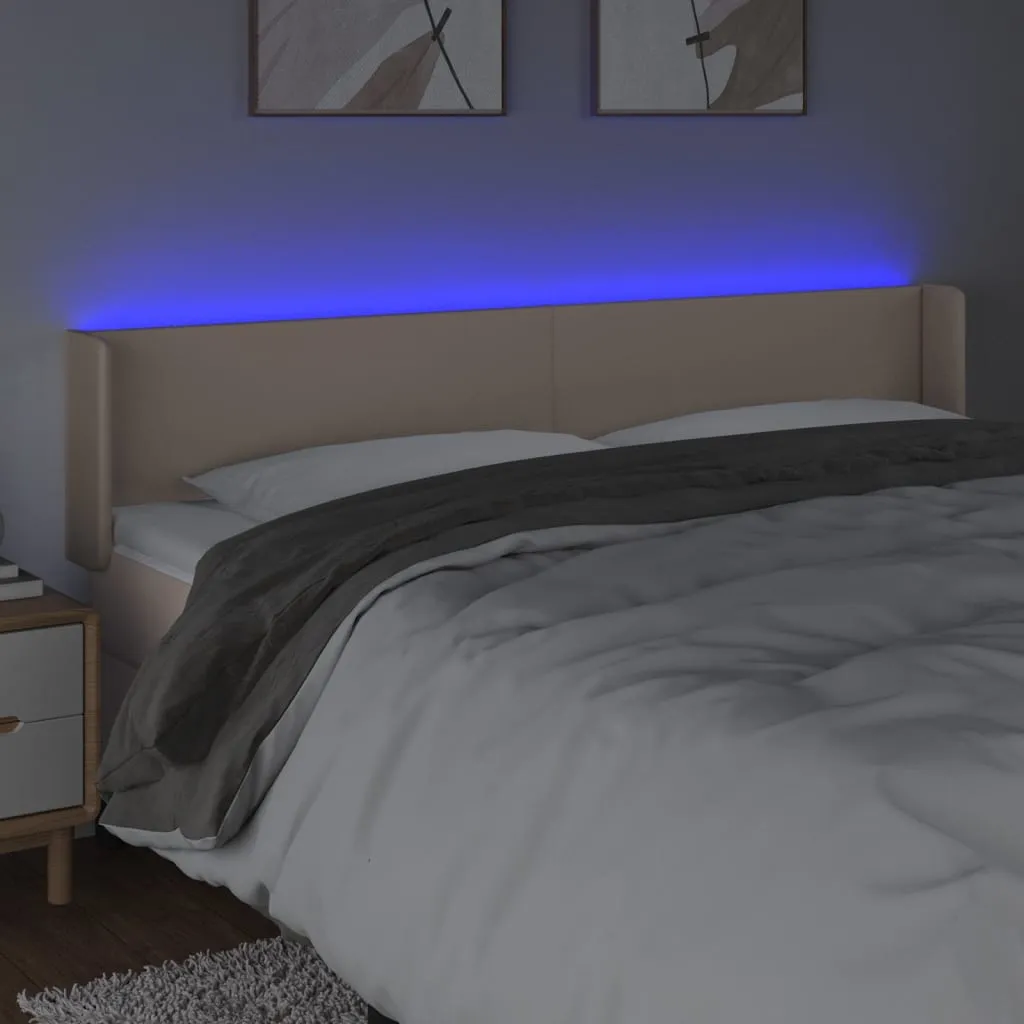 Tăblie de pat cu LED cappuccino 183x16x78/88 cm piele ecologică - imagine 4