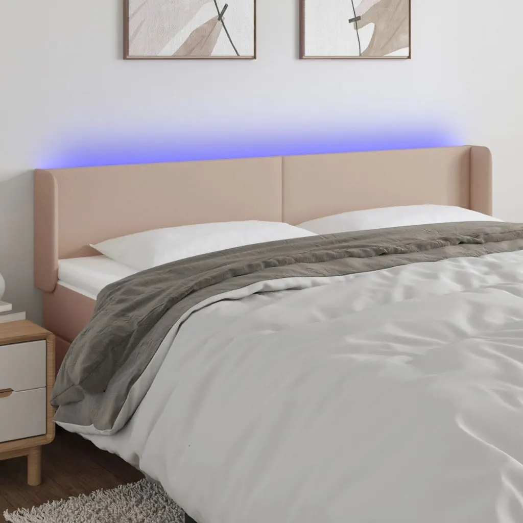 Tăblie de pat cu LED cappuccino 183x16x78/88 cm piele ecologică
