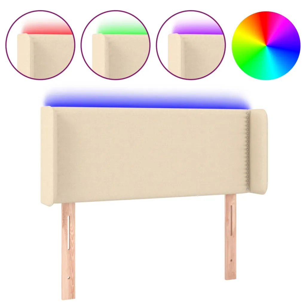 Tăblie de pat cu LED, crem, 83x16x78/88 cm, textil - imagine 2
