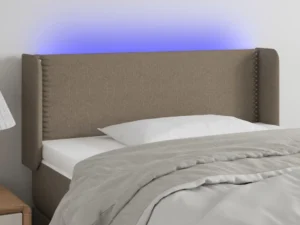 Tăblie de pat cu LED, gri taupe, 93x16x78/88 cm, textil