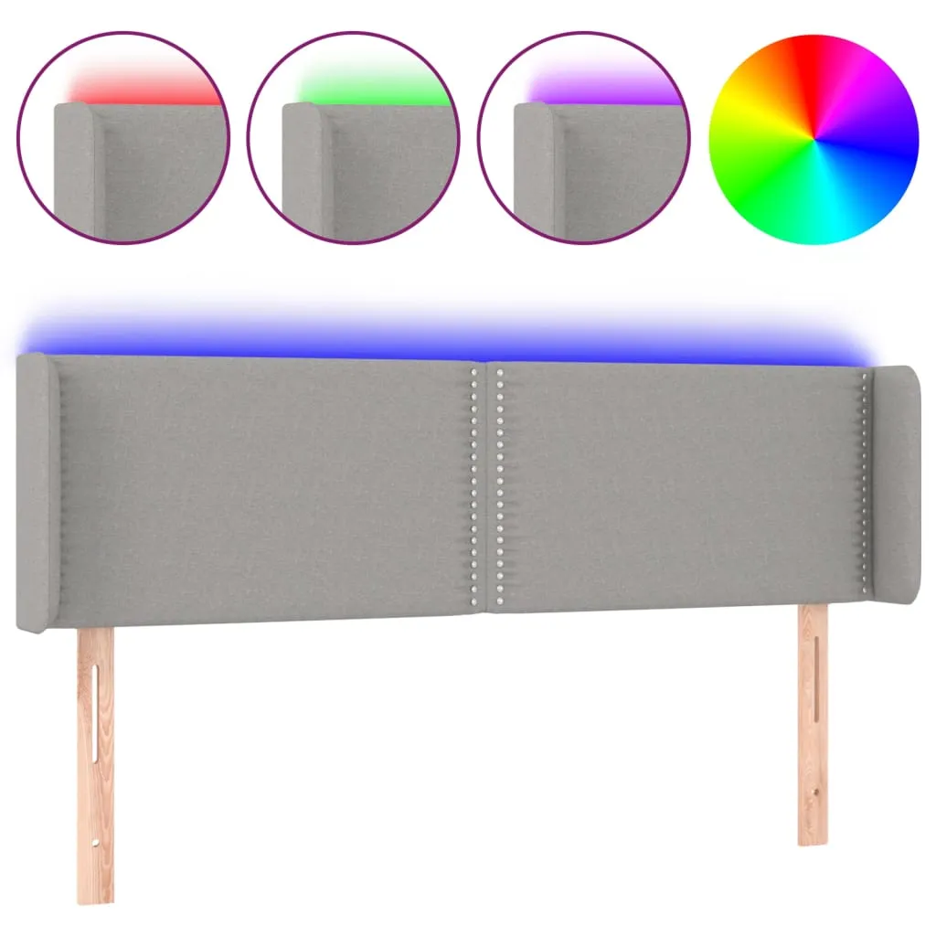 Tăblie de pat cu LED, gri deschis, 147x16x78/88 cm, textil - imagine 2