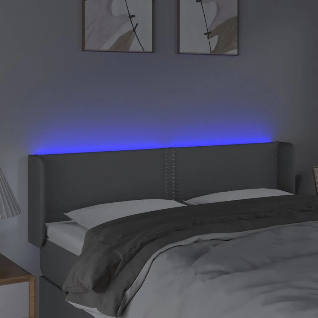 Tăblie de pat cu LED, gri deschis, 147x16x78/88 cm, textil - imagine 4