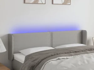 Tăblie de pat cu LED, gri deschis, 147x16x78/88 cm, textil