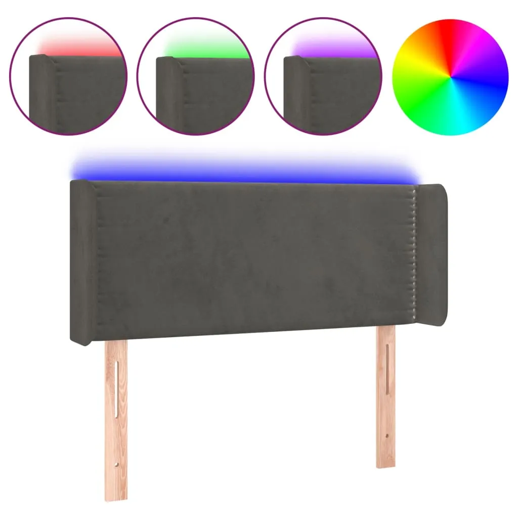 Tăblie de pat cu LED, gri închis, 103x16x78/88 cm, catifea - imagine 2