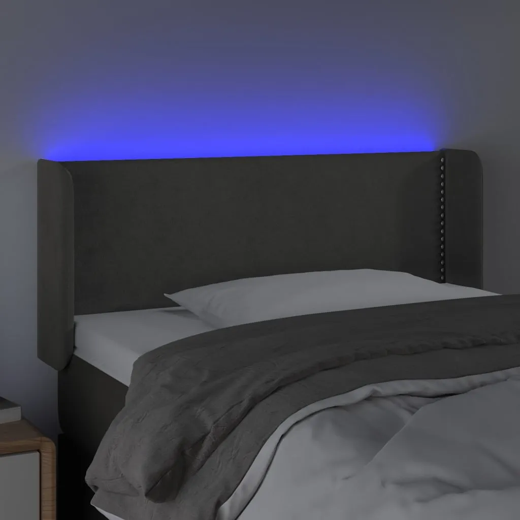Tăblie de pat cu LED, gri închis, 103x16x78/88 cm, catifea - imagine 4