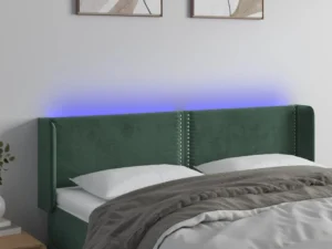 Tăblie de pat cu LED, verde închis, 147x16x78/88 cm, catifea