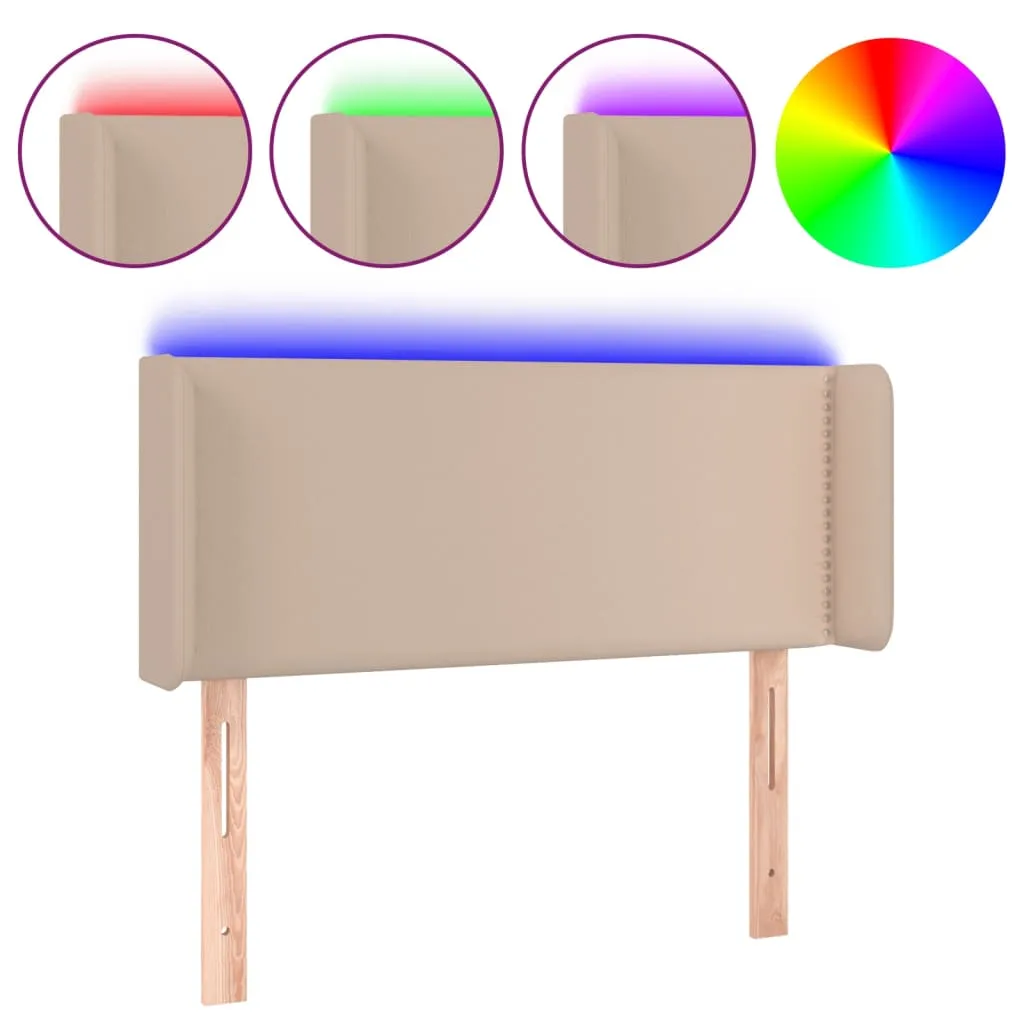 Tăblie de pat cu LED, cappuccino, 93x16x78/88cm piele ecologică - imagine 2