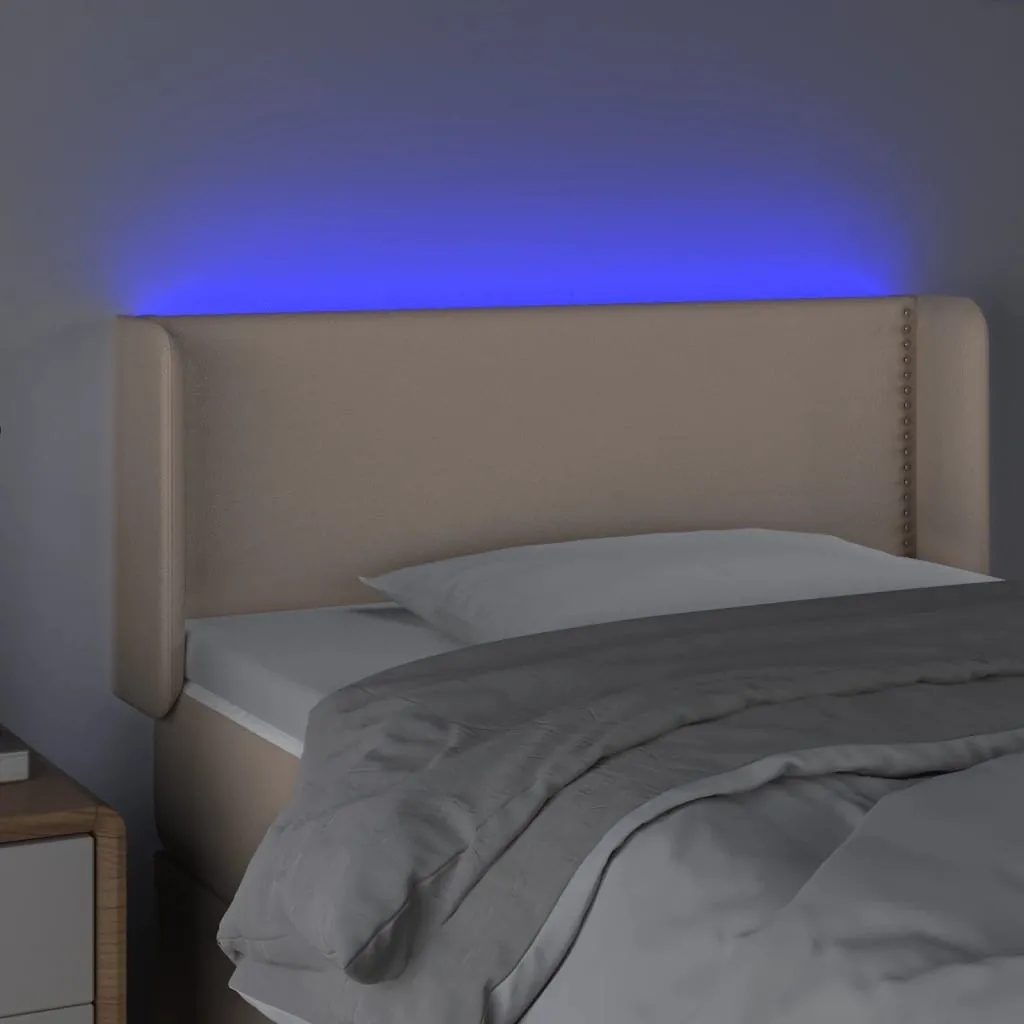 Tăblie de pat cu LED, cappuccino, 93x16x78/88cm piele ecologică - imagine 4