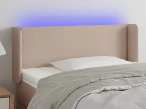 Tăblie de pat cu LED, cappuccino, 93x16x78/88cm piele ecologică