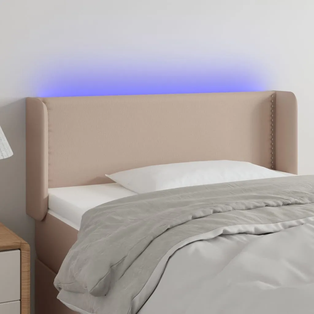 Tăblie de pat cu LED, cappuccino, 93x16x78/88cm piele ecologică