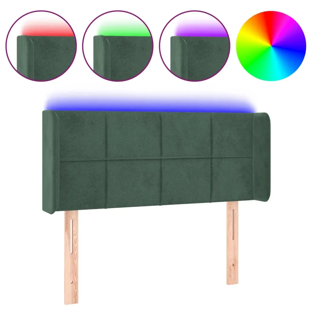 Tăblie de pat cu LED, verde închis, 103x16x78/88 cm, catifea - imagine 2
