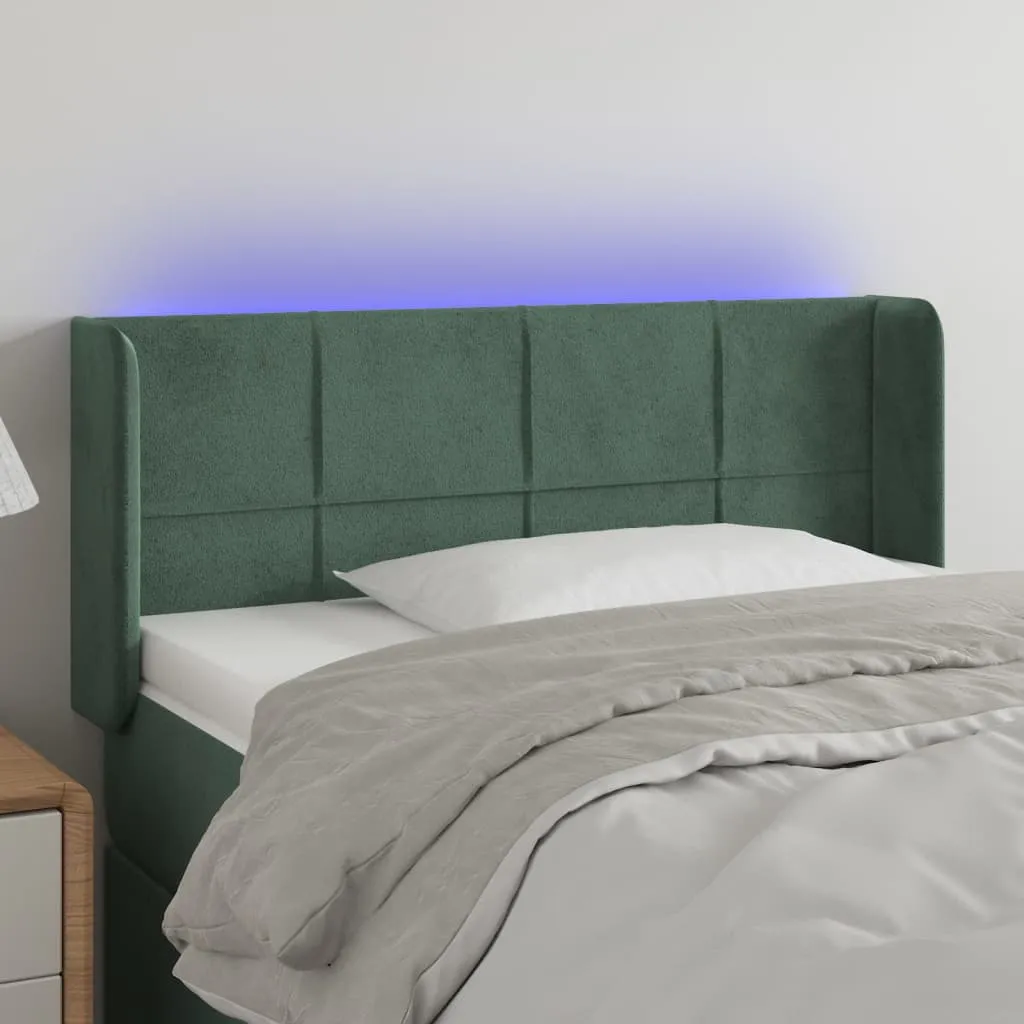 Tăblie de pat cu LED, verde închis, 103x16x78/88 cm, catifea