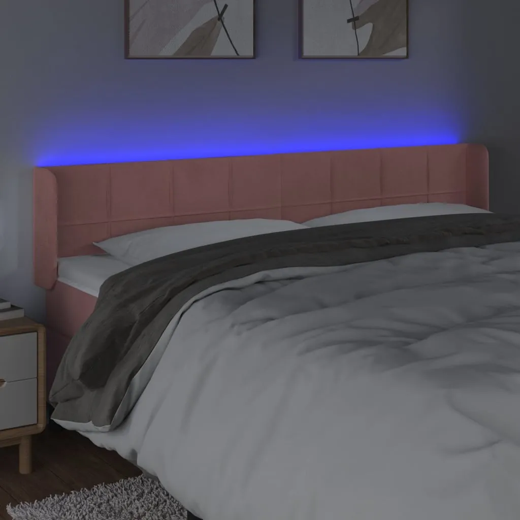 Tăblie de pat cu LED, roz, 163x16x78/88 cm, catifea - imagine 4