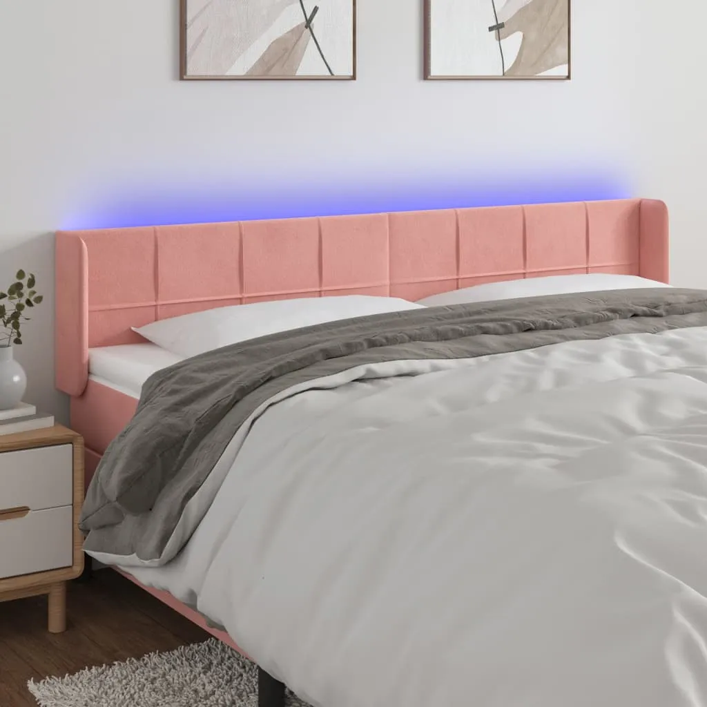 Tăblie de pat cu LED, roz, 163x16x78/88 cm, catifea