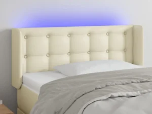 Tăblie de pat cu LED, crem, 83x16x78/88 cm, piele ecologică