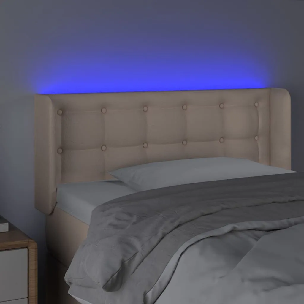 Tăblie de pat cu LED, cappuccino, 93x16x78/88cm piele ecologică - imagine 4