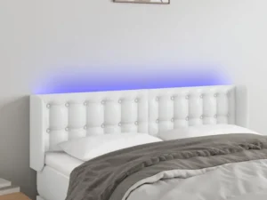 Tăblie de pat cu LED, alb, 147x16x78/88 cm, piele ecologică