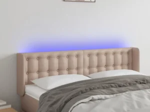 Tăblie de pat cu LED cappuccino 147x16x78/88 cm piele ecologică