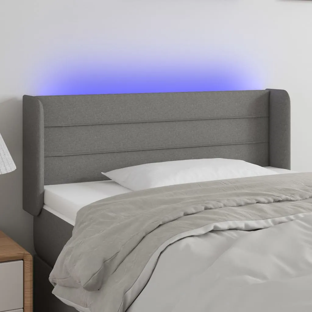 Tăblie de pat cu LED, gri închis, 93x16x78/88 cm, textil