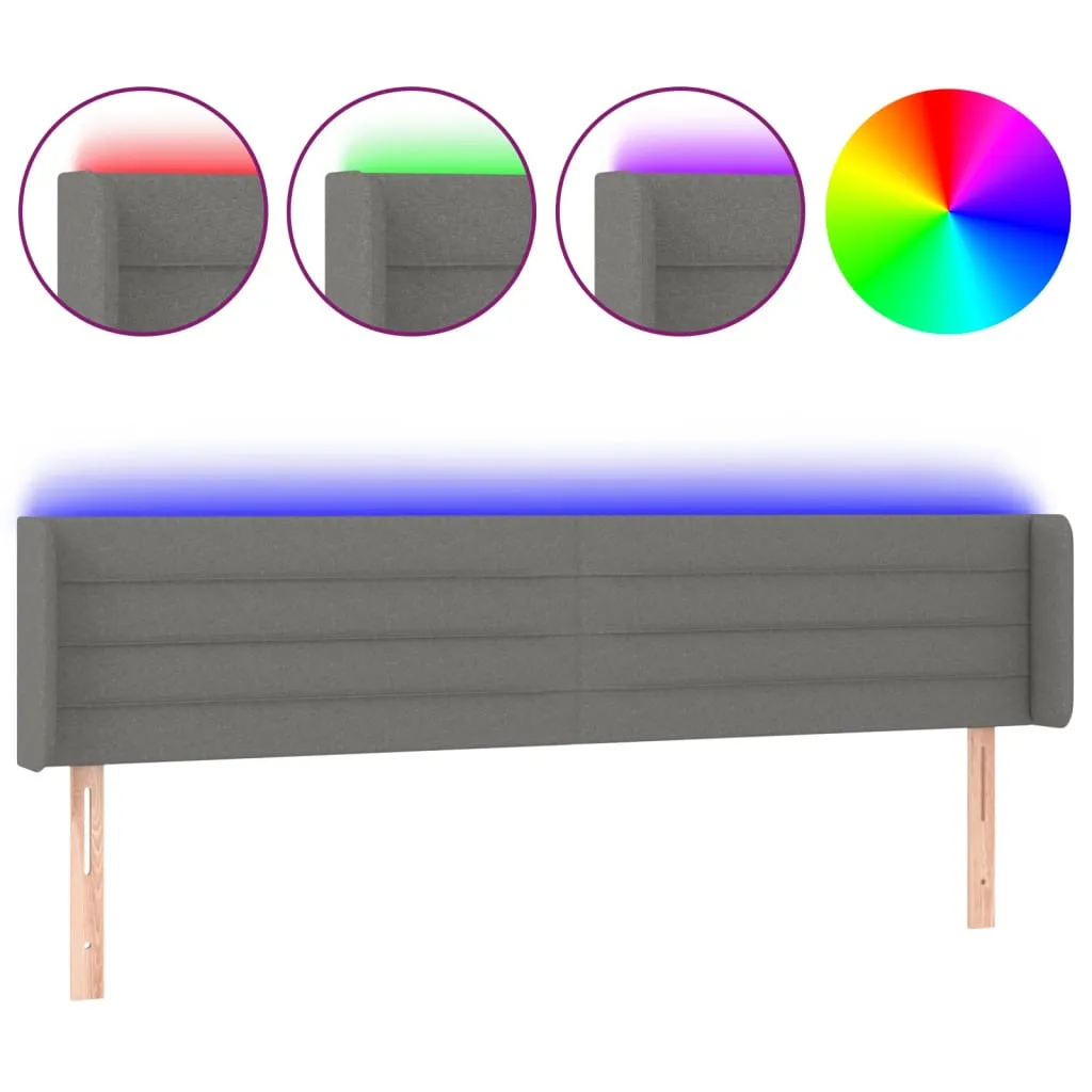 Tăblie de pat cu LED, gri închis, 203x16x78/88 cm, textil - imagine 2