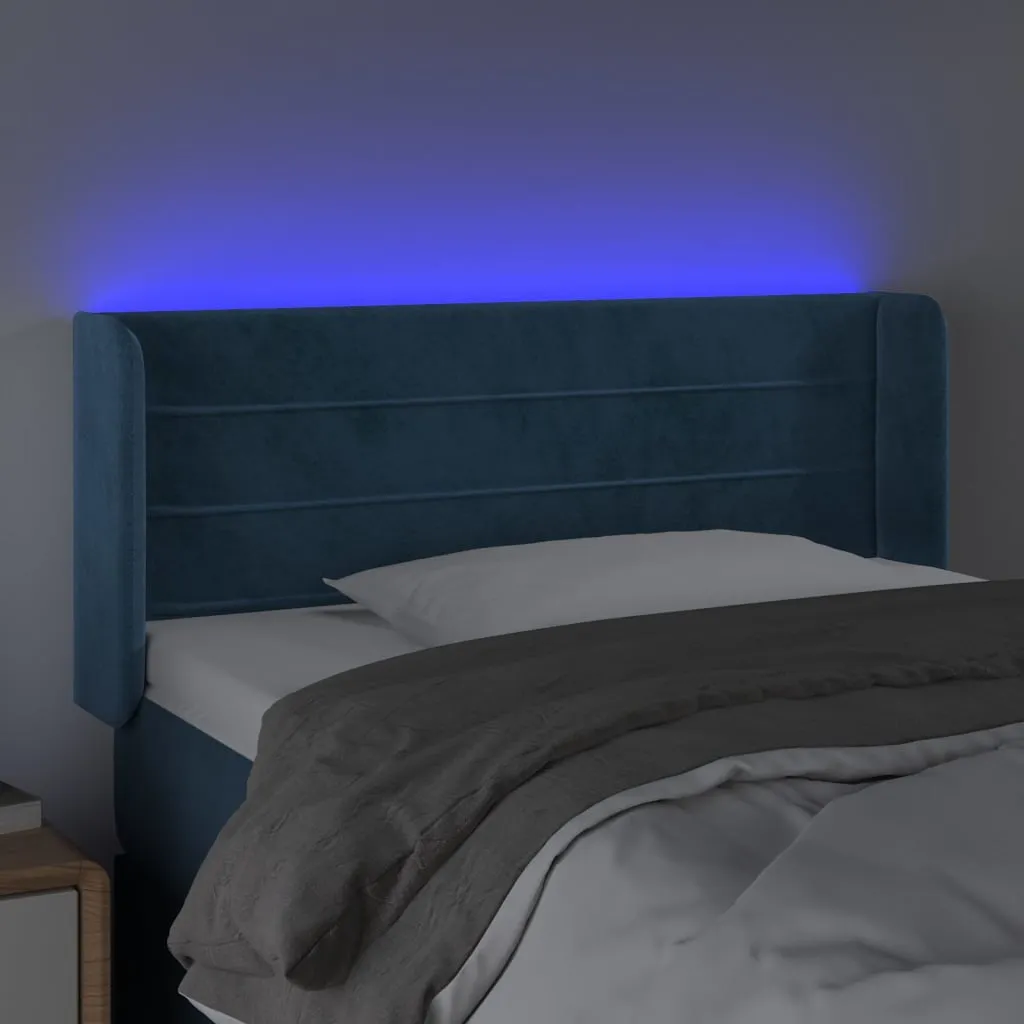 Tăblie de pat cu LED, albastru închis, 93x16x78/88 cm, catifea - imagine 4