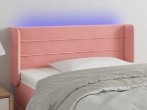 Tăblie de pat cu LED, roz, 103x16x78/88 cm, catifea