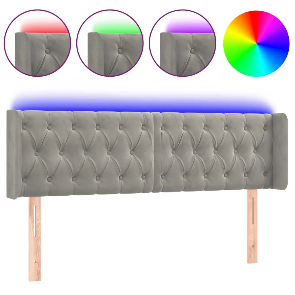 Tăblie de pat cu LED, gri deschis, 147x16x78/88 cm, catifea - imagine 2