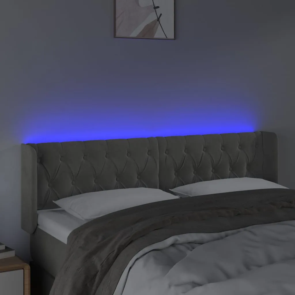 Tăblie de pat cu LED, gri deschis, 147x16x78/88 cm, catifea - imagine 4